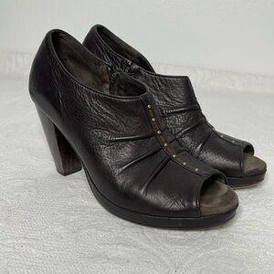 Calleen Cordero Brown Leather Peep Toe Studded Zip Booties Size US 7.5